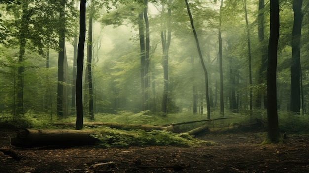 Uma foto de uma clareira pacífica na floresta com luz difusa suave