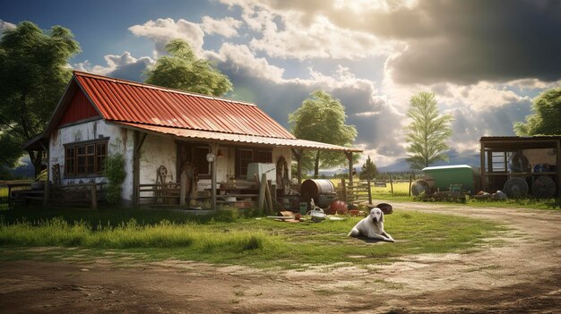 Foto uma foto de uma clínica veterinária em um ambiente rural