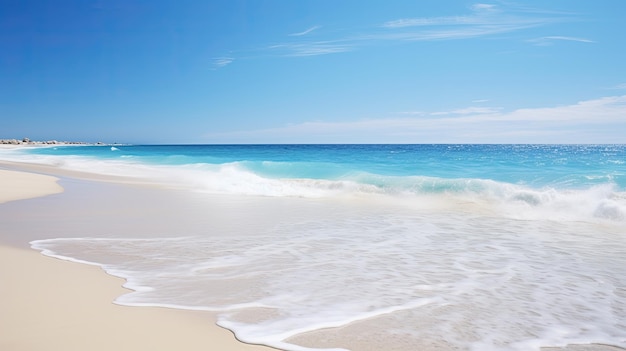 Foto uma foto de uma costa de areia com maré recuando e céu claro