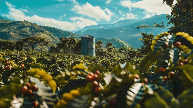 Foto uma foto de uma fazenda com montanhas ao fundo