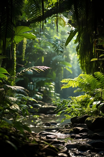 Uma foto de uma floresta tropical escondida