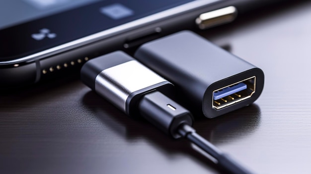 Uma foto de uma foto hiper detalhada do conector USB C ou Lightning de um smartphone