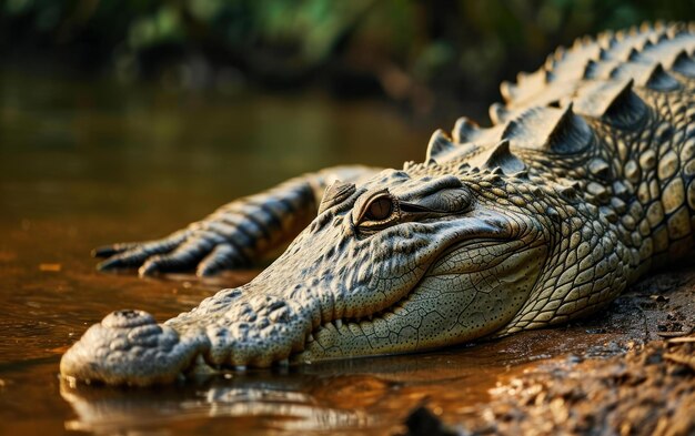 Uma foto de uma garra de crocodilo agarrando-se a uma margem do rio.