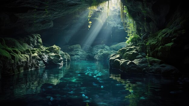 Foto uma foto de uma gruta oculta cintilante de bioluminescência