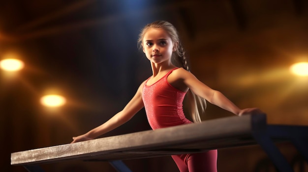 Foto uma foto de uma jovem ginasta treinando no equilíbrio