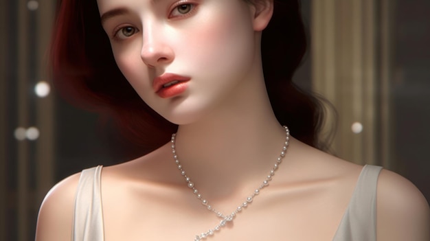 Uma foto de uma linda senhora com colar de diamantes