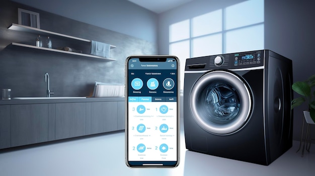 Uma foto de uma máquina de lavar inteligente com controle de aplicativo e ciclos de lavagem personalizados