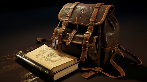 Uma foto de uma mochila com um diário