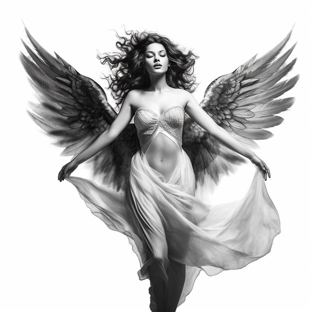 Uma foto de uma mulher com um traje de fada com asas