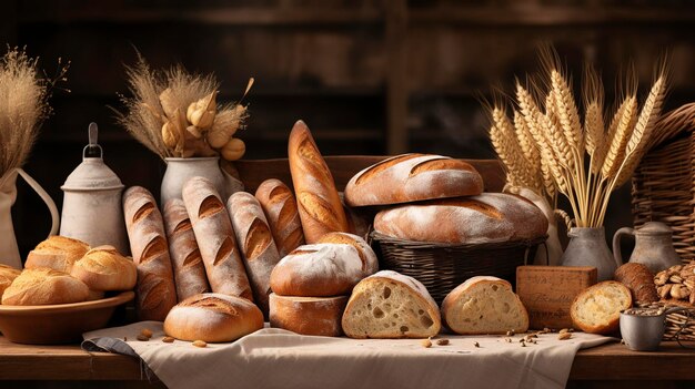 Uma foto de uma padaria artesanal de Caf com pães e baguetes