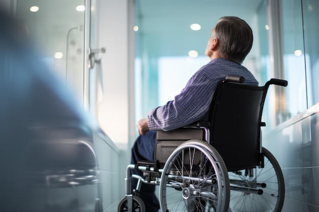 Uma foto de uma pessoa com mobilidade limitada usando o Shampoo Cap em sua cadeira de rodas