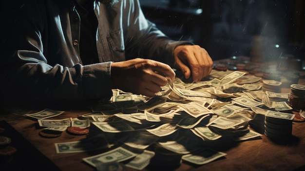 Uma foto de uma pessoa contando dinheiro em uma mesa