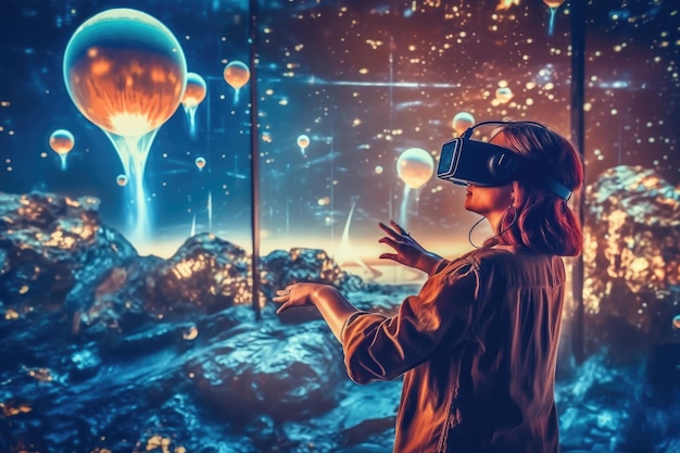 Foto uma foto de uma pessoa experimentando uma simulação de realidade virtual vr generative ai