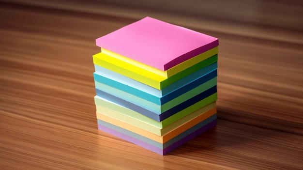 Uma foto de uma pilha de notas adesivas coloridas e blocos de notas