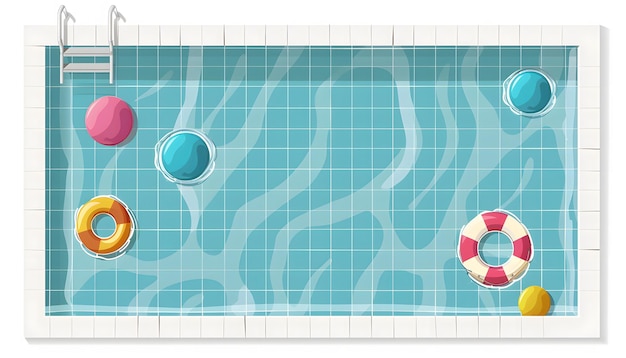 uma foto de uma piscina azul com água azul e um salva-vidas