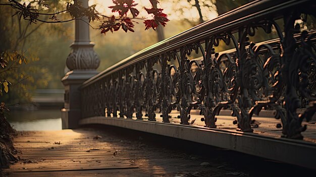 Foto uma foto de uma ponte vintage com detalhes de ferro forjado luz suave da noite