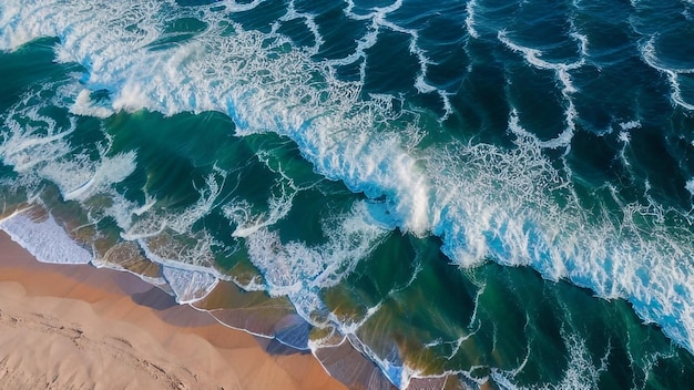 Uma foto de uma praia com ondas e o mar ao fundo.