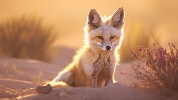 Uma foto de uma raposa do deserto com cenário de deserto de areia