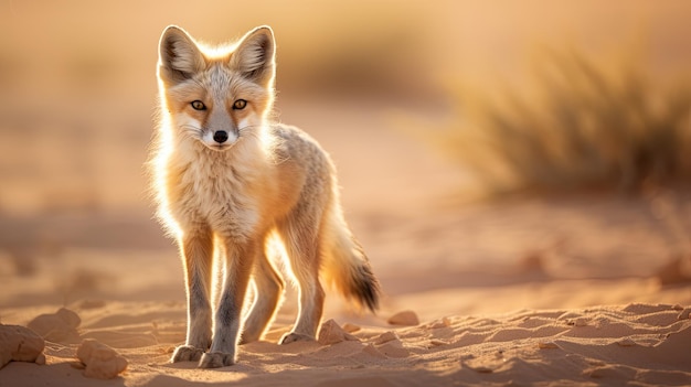 Uma foto de uma raposa do deserto em terreno arenoso