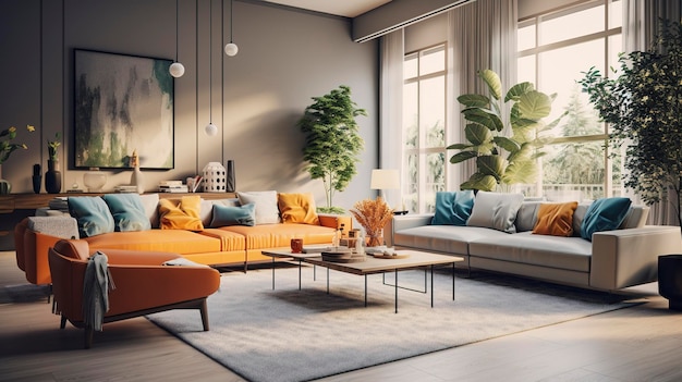 Uma foto de uma sala de estar elegante com decoração moderna