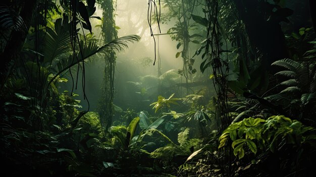 Foto uma foto de uma selva tropical com vegetação densa luz suave e difusa