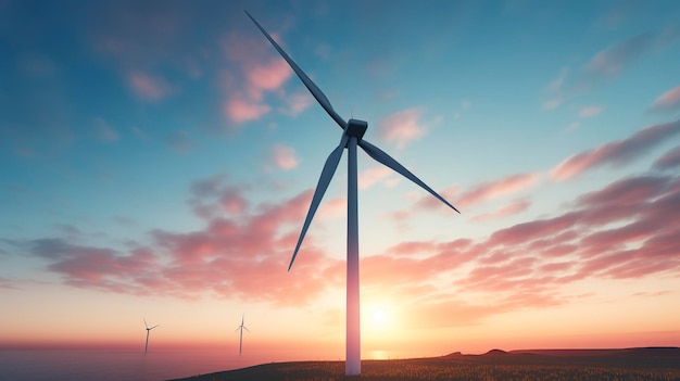 Uma foto de uma turbina eólica contra um céu vibrante