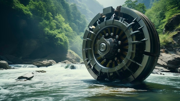 Uma foto de uma turbina hidrocinética em um rio