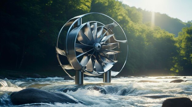 Foto uma foto de uma turbina hidrocinética em um rio