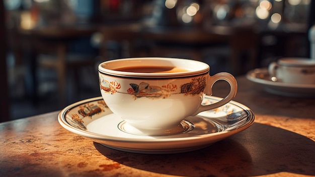 Uma foto de uma xícara de café em um cenário moderno foto de comprimento completo