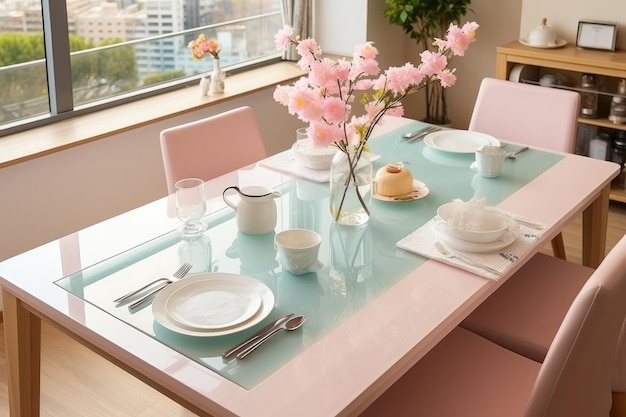 uma foto de vista superior de uma mesa posta na sala de jantar fotografia publicitária profissional