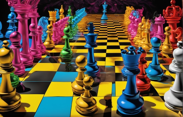 Foto uma foto de xadrez a bordo com fundo de xadrez de competição de design colorido
