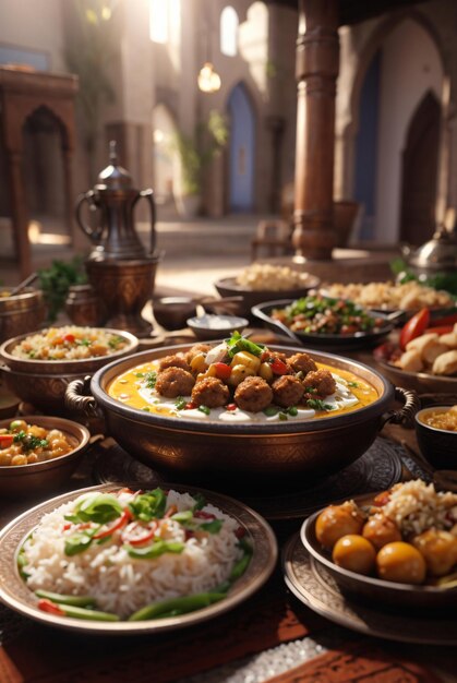 Foto uma foto deliciosa de um banquete de comida árabe.