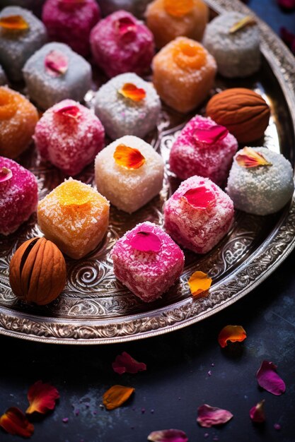 Foto uma foto detalhada de doces tradicionais indianos preparados para o ram navami