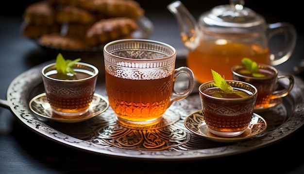 Uma foto detalhada de um tradicional conjunto de chá persa