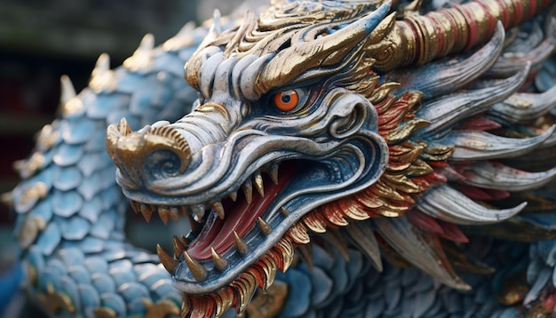 Uma foto detalhada de uma escultura de dragão chinês