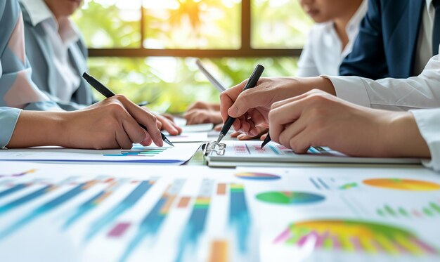 Uma foto dinâmica de uma equipe de marketing envolvida em uma colaboração criativa