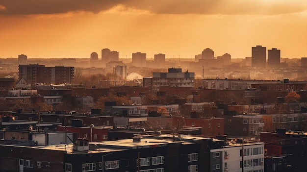 Uma foto do horizonte urbano na Hora de Ouro