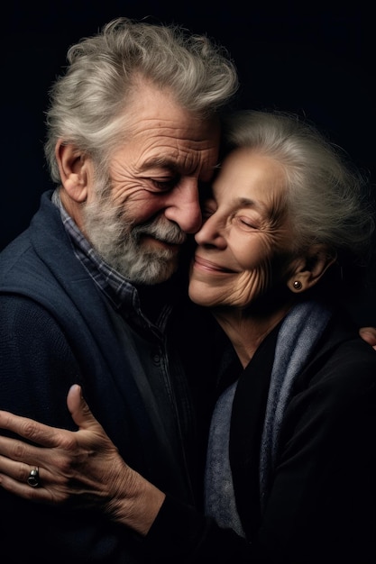 Uma foto em close de um homem e uma mulher mais velhos