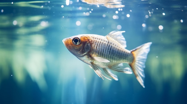 Uma foto em close de um peixe solitário deslizando graciosamente através da água cristalina AI Generative