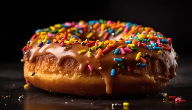 Uma foto em close dos confeitos em cima do donut Generative AI