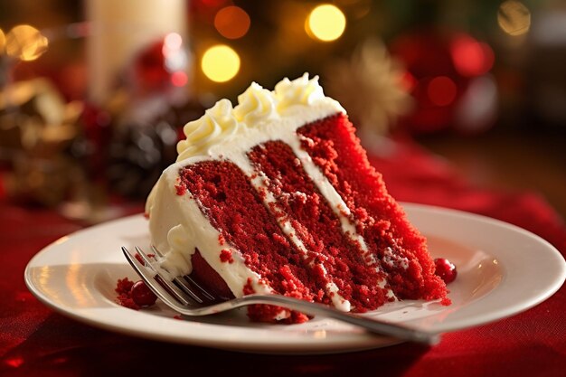 Uma foto em close-up de um bolo de veludo vermelho sendo molhado com molho de chocolate