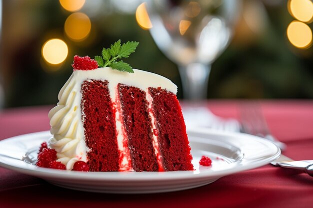 Foto uma foto em close-up de um bolo de veludo vermelho sendo molhado com molho de chocolate