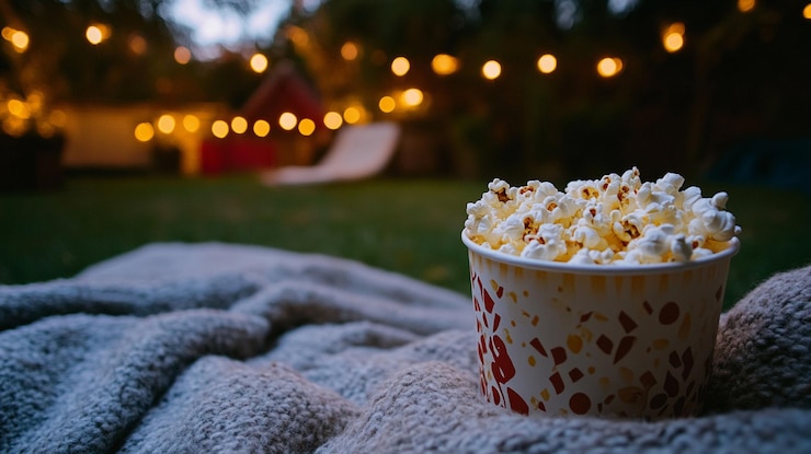 Foto uma foto em close-up de um delicioso balde de pipocas perfeito para filmes e lanches