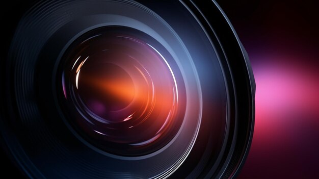 Uma foto em close-up de uma abertura da lente da câmera destacando o conceito de cinematografia