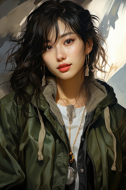 Uma foto em close-up de uma linda garota coreana.