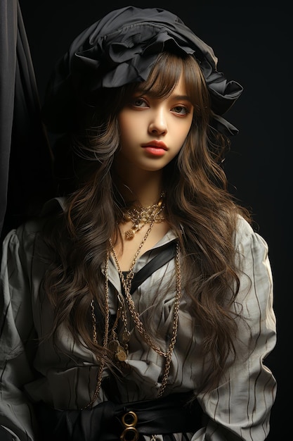 Uma foto em close-up de uma linda garota coreana.