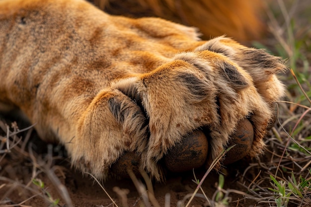 Uma foto em close-up de uma poderosa pata de leão mostrando a IA generativa