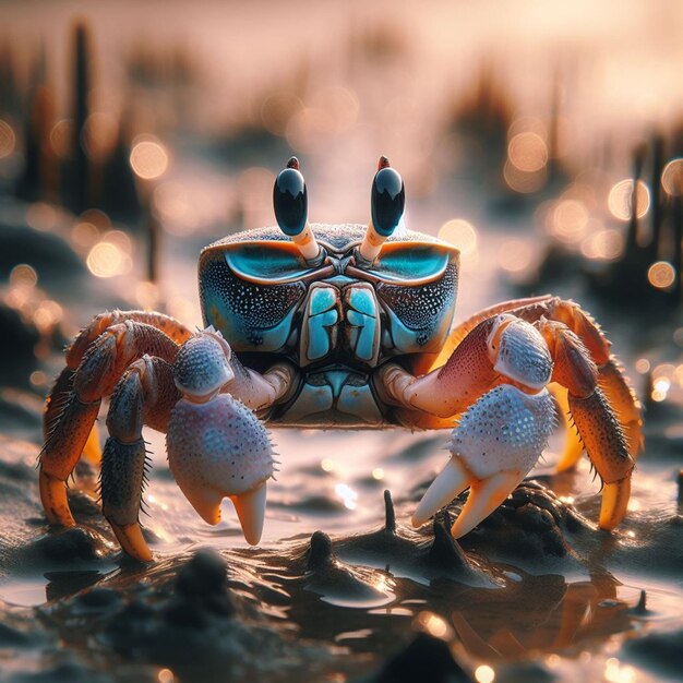 Uma foto em close-up do caranguejo violinista de Laguna Madre dentro da natureza