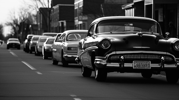 Uma foto em preto e branco de um carro com uma placa que diz 'boston' nela