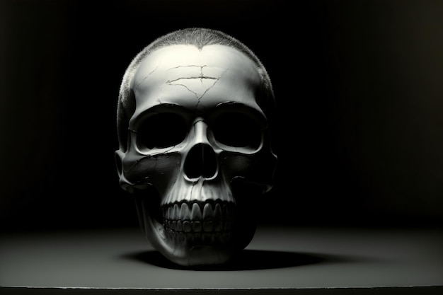 Uma foto em preto e branco de um crânio humano